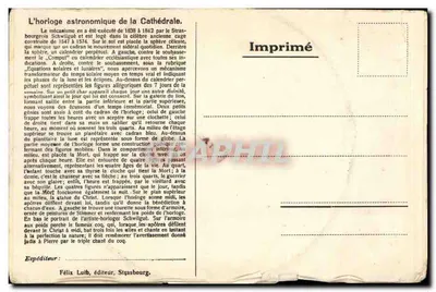 Astronomische klok van de kathedraal — Straßburg — Gedrukt door Félix Luth — Achterkant