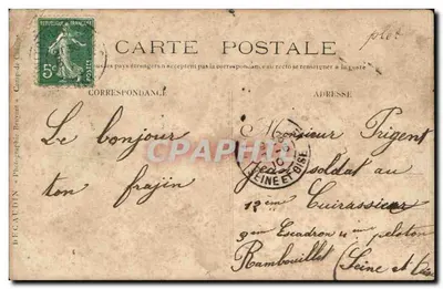 Camp militaire — Soldats et cycliste — Photographie Decaudin — Verso