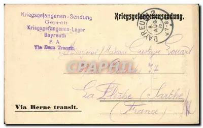 Prisioneiro de guerra em Bayreuth — correspondência da barraca n°7 — via Berna
