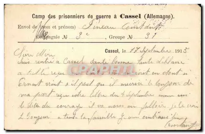 Campo de prisioneiros de guerra em Cassel — Feldpostkarte Kriegsgefangenensendung — n° 51 — Verso
