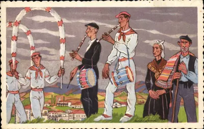 Sauts basques e jogadores de flautas — segundo as gouaches originais de Jacques Le Tanneur — C° des Arts Photomécaniques
