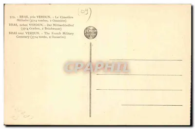 Bras perto de Verdun — Cemitério Militar com 3714 túmulos — Éditions Verdun — Verso
