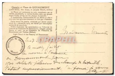 Ossuário e Farol de Douaumont — obra de guerra — Nancy (Meuse) — Verso