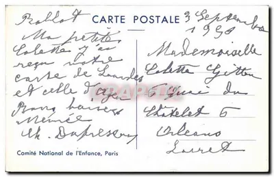 Mulher beijando uma menina — 'Você será minha irmãzinha...' — Comitê Nacional da Criança, Paris — Verso