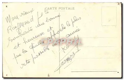 Paisaż zimowy — zasnieżona dom w zachodzie słońca — Dobre Nowy Rok — wydawca nieznany — Rewers