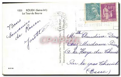 La Tour du Beurre — Rouen — Edições de Arte 'WVCN' Paris — Verso