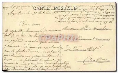 Bilhete postal antigo Argentan O campo de manobras, o campo de feira e o hotel de cidade — Verso