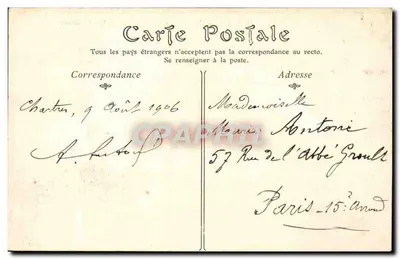 Chartres — Katedra, widok z Porte Guillaume — wydawca A. Baregouin — Rewers