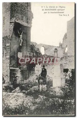 O Cristo da Igreja de Reninghe poupado pelo bombardeio — Visé, Paris 1