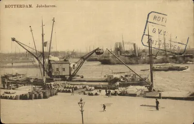 Rotterdam. Jobshaven. — Ansicht des Hafens mit Kränen und Baggern — Verleger E. & B.