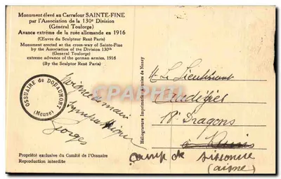 Monumento aos Mortos — Cruzeiro de Sainte-Fine — Ossuário de Douaumont — Verso