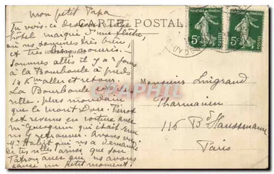 Puy-de-Dôme — Cruzeiro da Estrada de Clermont e Estrada de La Bourboule — Hotel L'AUVERGNE — editor não identificado — Verso