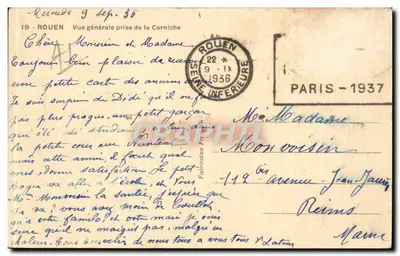 Rouen — Vista geral tirada da Corniche — Editor desconhecido, n° de série 19 — Verso