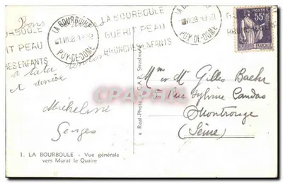 La Bourboule — Ogólny widok w kierunku Murat le Quaire — C.A.P. Real Photo — Rewers