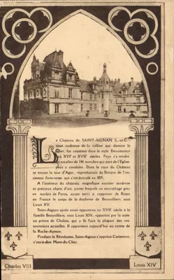 Castelo de Saint-Aignan (Loir-et-Cher) — vista do castelo e texto histórico — editor desconhecido, número de série não visível