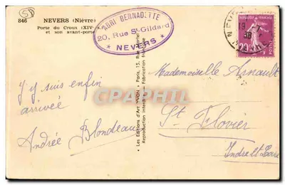 Drzwi Krzyża i jej przeddrzwi — Nevers (Nièvre) — Les Éditions d'Art VVON, Paryż — Rewers