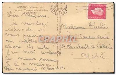 Ruiny starej katedry św. Maurycja w Angers — wydawca Les Editions d'Angers, n°4 — Rewers
