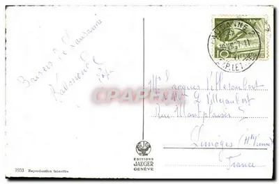 Um Sorriso de Lausanne — colagem de vistas da cidade e de uma jovem mulher — Edições Jaeger Genebra, n°7953 — Verso