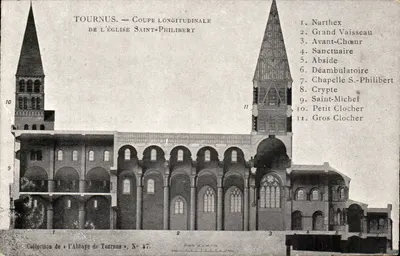 Tournus — Corte longitudinal da Igreja de São Filiberto — Coleção da Abadia de Tournus, N° 87