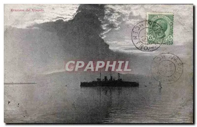 Erupção do Vesúvio — vista com navio — Postagem italiana