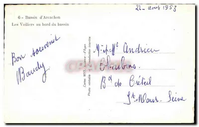 Basen Arcachon — Żaglówki przy brzegu basenu — Karty MYS, Valence d'Agen — Rewers