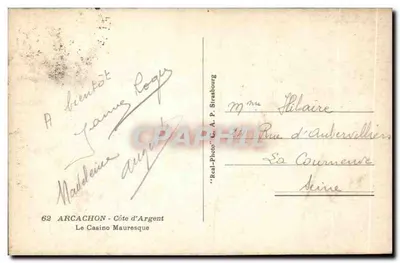 Kasyno Mauresk — Arcachon — Côte d'Argent — wydawca 'Real-Photo' C. A. P. Strasbourg — Rewers