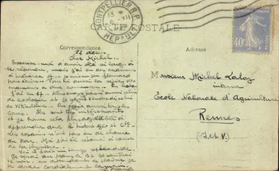 Montpellier — Szkoła Rolnicza Internat. Front główny i bust M. St-Pierre — Wydawca: Rennes, nr 427 — Rewers