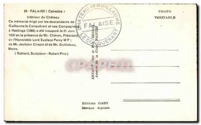 Monumento ai Compagni di Guglielmo il Conquistatore a Falaise — editore Gaby, n°26 — Verso
