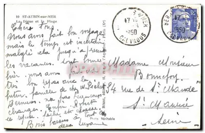 La Digue et la Plage — Saint-Aubin-sur-Mer — Foto autentyczna, wydawca Réant, 15, rue de l'Aquiduc, Paryż — Rewers