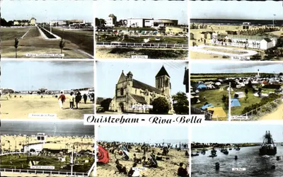 Ouistreham - Riva-Bella — vista panorâmica com praia, cassino, igreja e porto — editor COULEURS NATURELLES, n° 1644