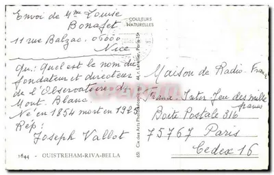 Ouistreham - Riva-Bella — vista panorâmica com praia, cassino, igreja e porto — editor COULEURS NATURELLES, n° 1644 — Verso
