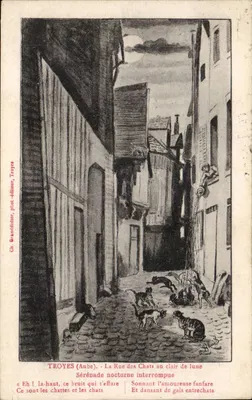 Troyes (Aube) - La Rue des Chats au clair de lune — Ch. Grandiddier, Troyes