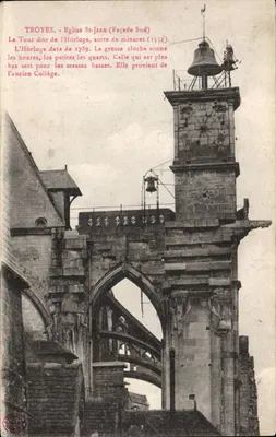 Troyes - Église Saint-Jean (Façade Sud) — Tour d'Horloge et cloches — texte imprimé