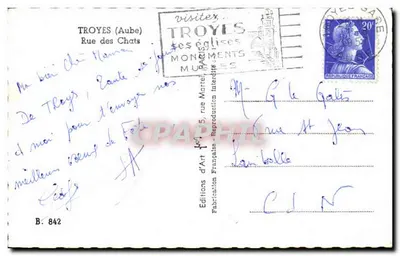 Rue des Chats — Troyes (Aube) — Éditions d'Art — Verso