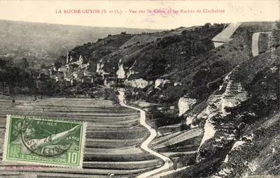 La Roche-Guyon (S.-et-O.) - Vista da Estrada e das Rochas de Clachaloze — Fot. Ed. Laverghne, Vernon