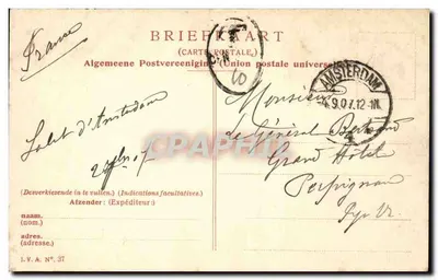 Amsterdam — Raadhuisstraat — BRIEFKAART (Carte postale universelle) n°37 — Verso