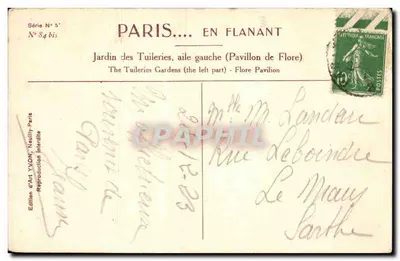 Ogród Tuileries, lewa część (Pavillon de Flore) — Paryż — Wydawnictwo Art YVON, Neully-sur-Marne, seria N° 84 bis — Rewers