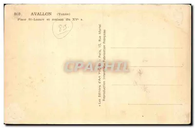 Avallon (Yonne) — Place St-Lazare i dom z XV wieku — Les Éditions d'Art YVCB, Paryż — Rewers