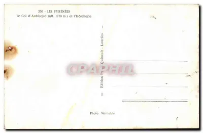 Przełęcz Aubisque — widok na restaurację i góry — wydawnictwo Quinault - Lourdes — Rewers