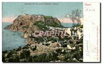 Panorama dos dois golfs de Nápoles e de Salerno — Gapri — Ed. E. Regozino, Galleria Umberto, Nápoles