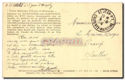 Zamek Dampierre-sur-Boutonne — początek XVI wieku — Wydawnictwo Artystyczne Raymond Bergevin — Rewers