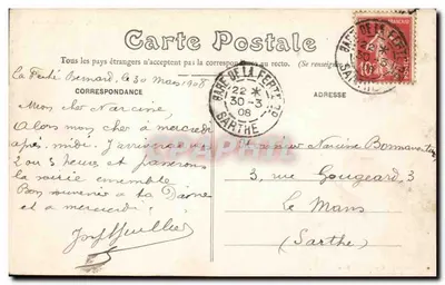 Bilhete postal antigo La ferte Bernard Gendarmerie — Verso