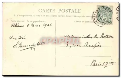 Margens do Loiret — Moinho do Bac — Editado por Les Galeries Organisées — Verso