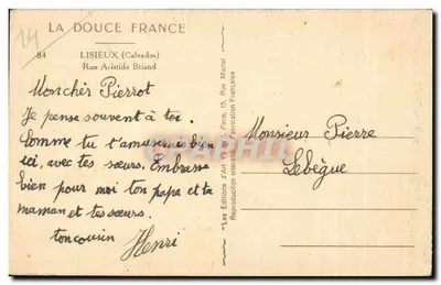 Narrow street in Lisieux — Calvados — publisher 'La Douce France' — Back