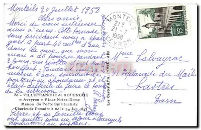 Plaza del Mail en Montéils — vista desde un arco — editada por APA — Reverso