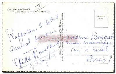 Fonte Termal no Cours Mirabeau — Aix-en-Provence — Éditions de France — Verso