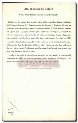 Aix-en-Provence — Katedra św. Zbawiciela (Fasada Zachodnia) — Zbiór Kolarsine i Solution Pautaubege, 3. seria — Rewers