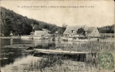 O Lago do Grande Moulin e Estátua de Pelouse em Cernay-la-Ville (S.-et-O.) — n°54 — editor A. Bourdier, Versailles