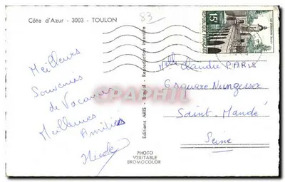 Toulon — Recuerdo — Ediciones ARIS — Reverso