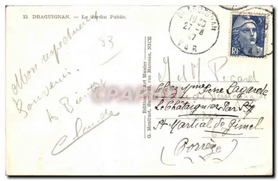 Draguignan — Het Publieke Tuin — Uitgave Art Munier, Nizza — Achterkant